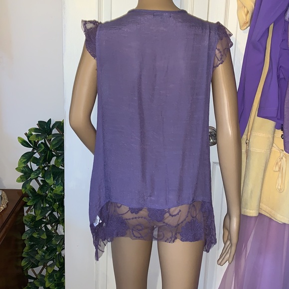 PANITTI Dusty purple Lacey sleeveless wrap BOHO vest top jacket tunic M - Picture 7 of 8